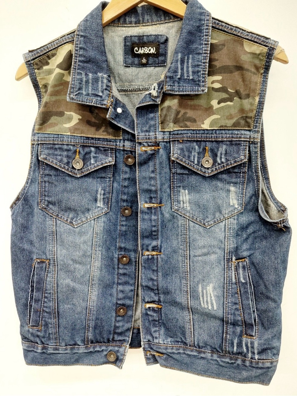 NWOT Y2K Carbon Denim Vest w/Camouflage Yoke Size L